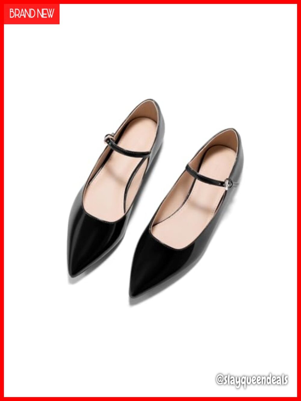 Mary Jane Flats Closed Pointed Toe Ballet Work Shoes Faux Leather